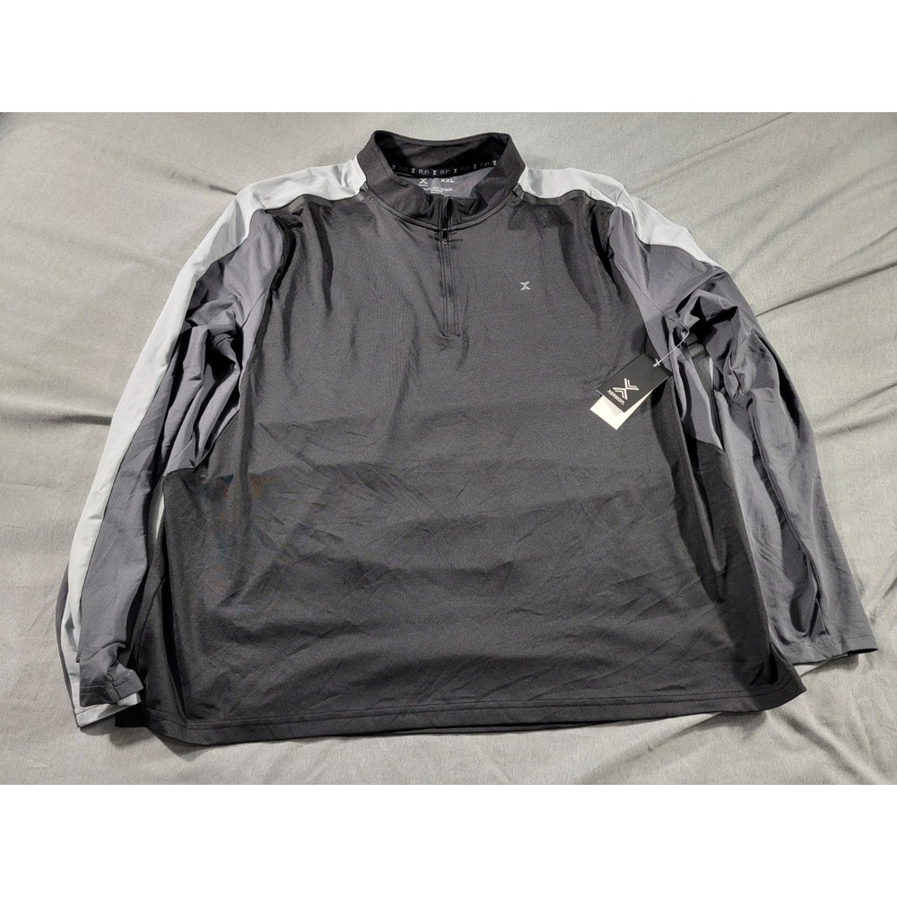 NEW Xersion RUN Men 2XL Black & Gray 1/4 Zip L/S Quick Dry Breathable Reflective